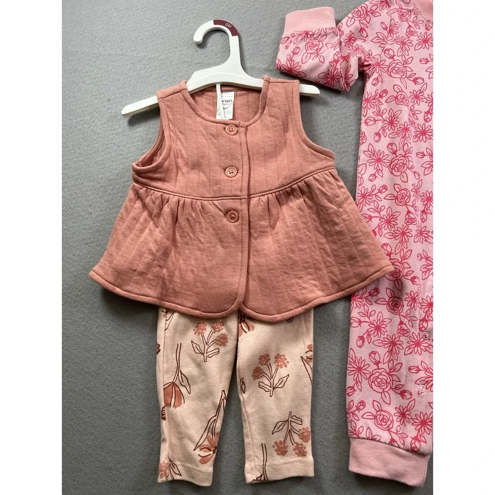 Carters / Cat & Jack 6 Months Baby Girl Lot Shirt/Pants Set & Sleeper Pink Peach